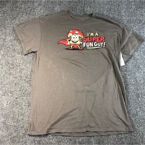 Mens M Mushroom Super Fun Guy Graphic T Shirt Gray Cotton Casual Tee
